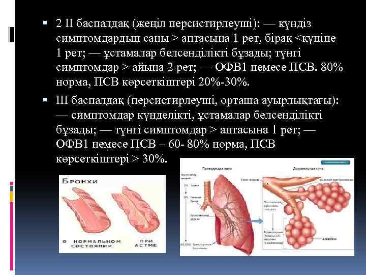  2 II баспалдақ (жеңіл персистирлеуші): — күндіз симптомдардың саны > аптасына 1 рет,