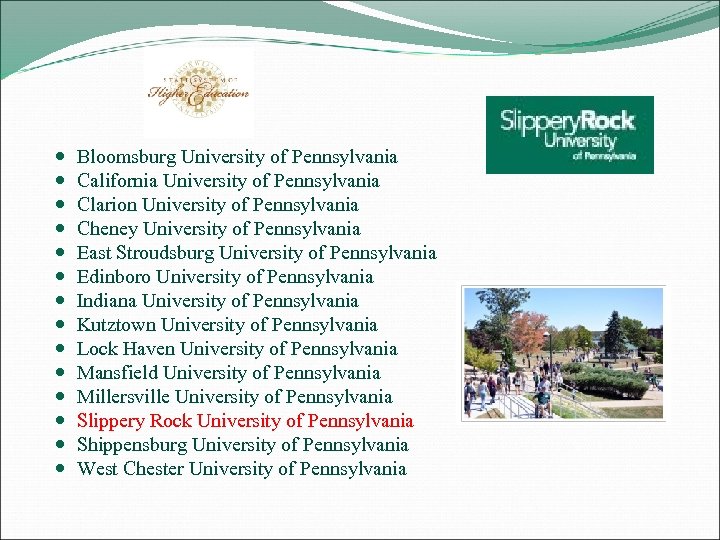  Bloomsburg University of Pennsylvania California University of Pennsylvania Clarion University of Pennsylvania Cheney