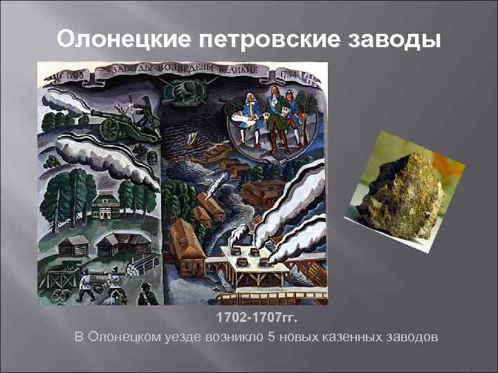 Олонецкие петровские заводы 1702 -1707 гг. В Олонецком уезде возникло 5 новых казенных заводов
