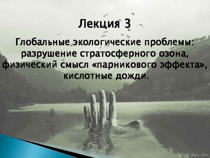 Лекция 3 Глобальные экологические проблемы: разрушение стратосферного озона, физический смысл «парникового эффекта» , кислотные