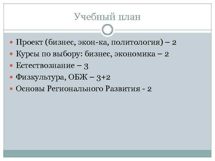 Учебный план Проект (бизнес, экон-ка, политология) – 2 Курсы по выбору: бизнес, экономика –