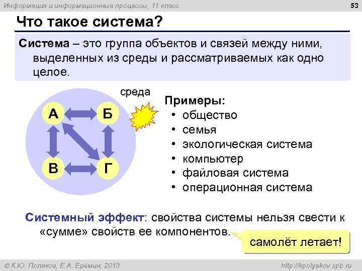 53 Информация и информационные процессы, 11 класс Что такое система? Система – это группа