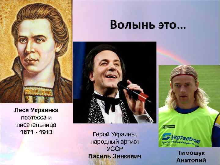 Волынь это… Леся Украинка поэтесса и писательница 1871 - 1913 Герой Украины, народный артист