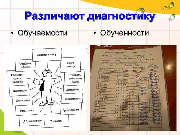 Различают диагностику • Обучаемости • Обученности 