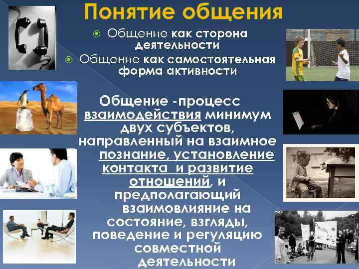 Понятие общения Общение как сторона деятельности Общение как самостоятельная форма активности Общение -процесс взаимодействия