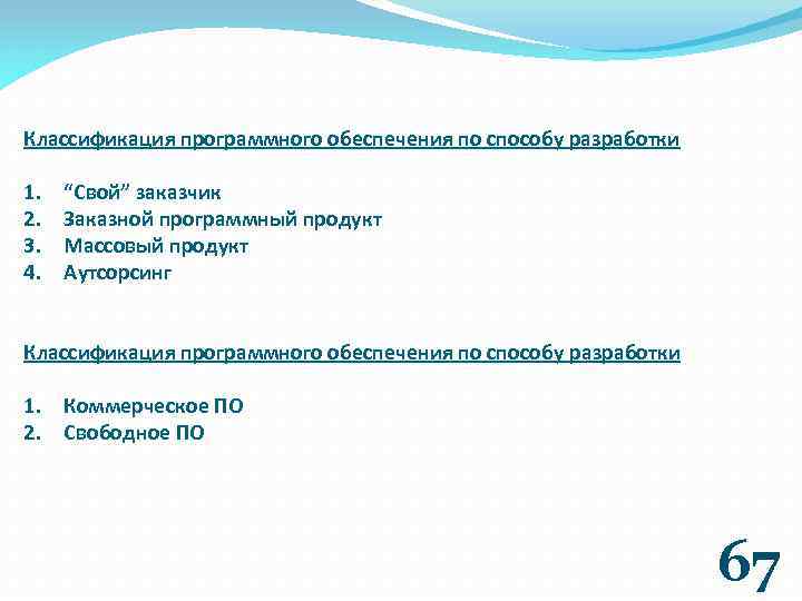 Классификация программного обеспечения по способу разработки 1. 2. 3. 4. “Свой” заказчик Заказной программный