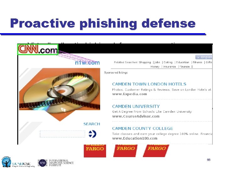 Proactive phishing defense • Virtually all anti-phishing defenses are reactive • Proactive defense via