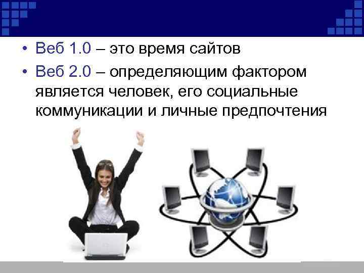  • Веб 1. 0 – это время сайтов • Веб 2. 0 –