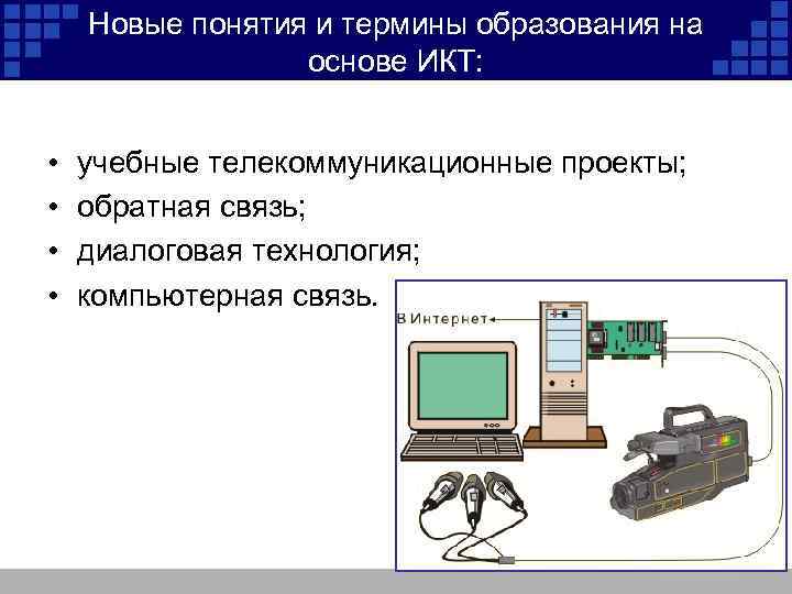 Новые понятия и термины образования на основе ИКТ: • • учебные телекоммуникационные проекты; обратная