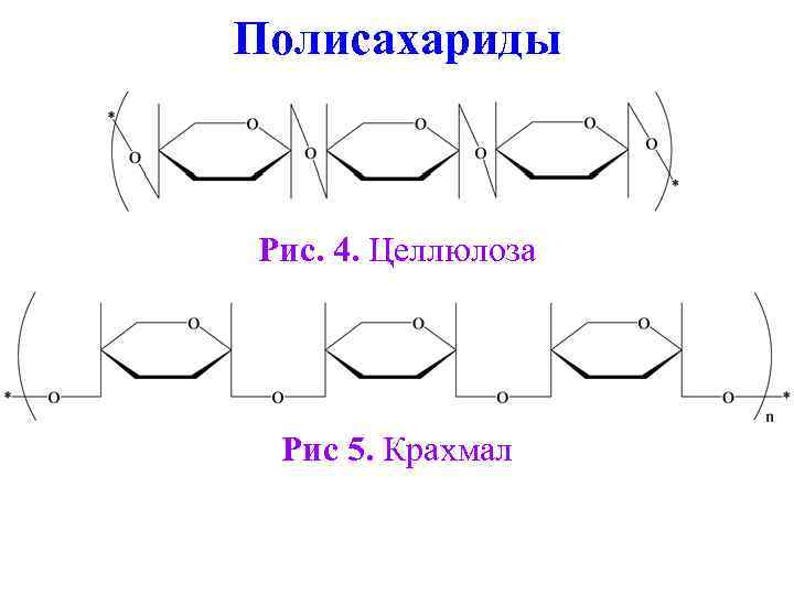 Полисахариды Рис. 4. Целлюлоза Рис 5. Крахмал 