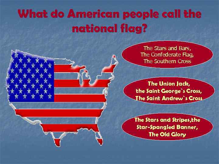 What do American people call the national flag? The Stars and Bars, The Confederate