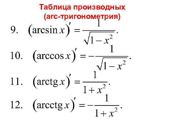 Таблица производных (arc-тригонометрия) 