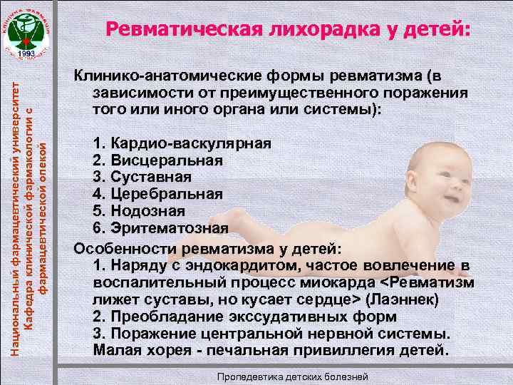 Национальный фармацевтический университет Кафедра клинической фармакологии с фармацевтической опекой Ревматическая лихорадка у детей: Клинико-анатомические