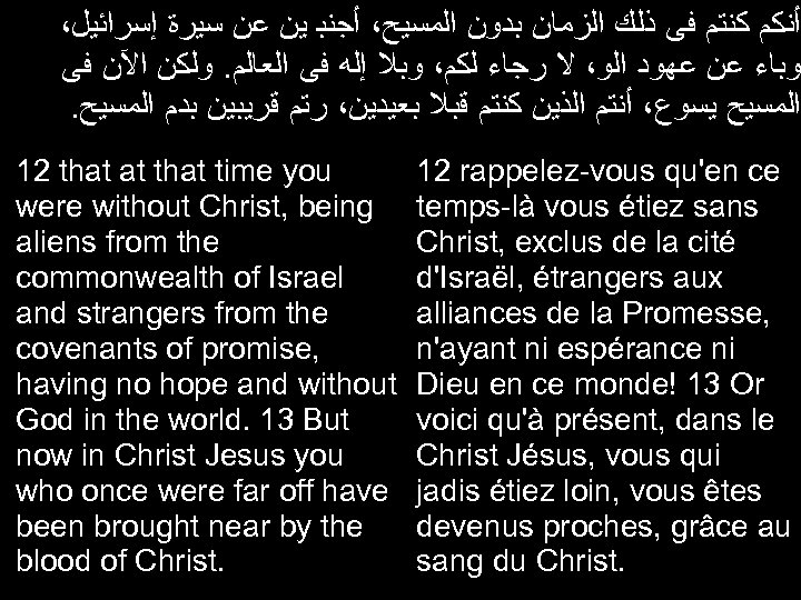 ، ﺃﻨﻜﻢ ﻛﻨﺘﻢ ﻓﻰ ﺫﻟﻚ ﺍﻟﺰﻣﺎﻥ ﺑﺪﻭﻥ ﺍﻟﻤﺴﻴﺢ، ﺃﺠﻨﺒ ﻳﻦ ﻋﻦ ﺳﻴﺮﺓ ﺇﺳﺮﺍﺋﻴﻞ ﻭﺑﺎﺀ