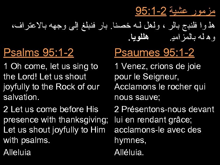 95: 1 -2 ﻣﺰﻣﻮﺭ ﻋﺸﻴﺔ ، ﻫﻠ ﻭﺍ ﻓﻠﻨﺒﺝ ﺑﺎﻟﺮ ، ﻭﻟﻫﻝ ﻟـﻪ ﺧﺻﻨﺎ.