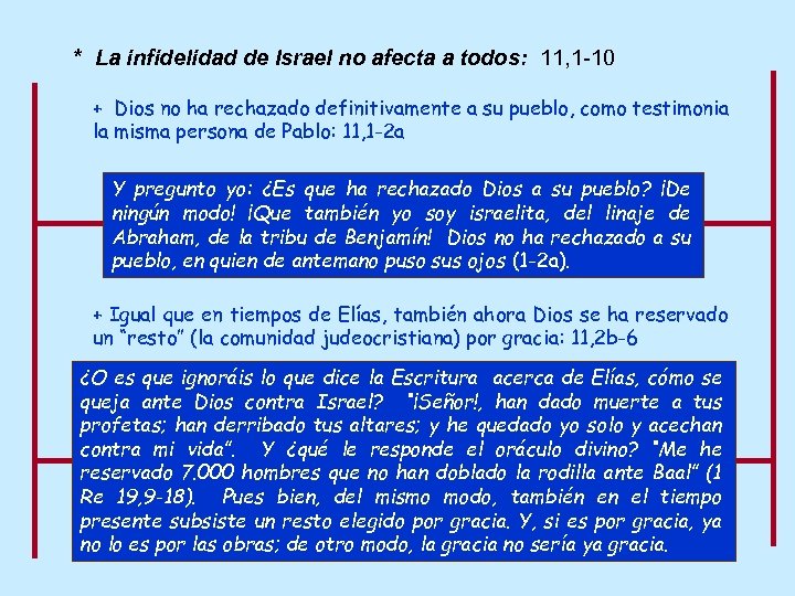 * La infidelidad de Israel no afecta a todos: 11, 1 -10 + Dios