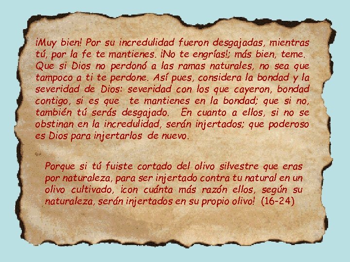 ¡Muy bien! Por su incredulidad fueron desgajadas, mientras tú, por la fe te mantienes.