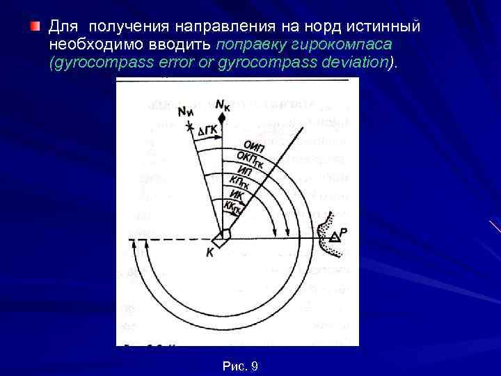 Для получения направления на норд истинный необходимо вводить поправку гирокомпаса (gyrocompass error or gyrocompass