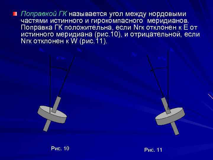 Поправкой ГК называется угол между нордовыми частями истинного и гирокомпасного меридианов. Поправка ГК положительна,