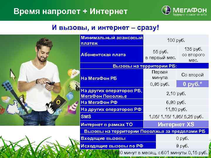 Время напролет + Интернет И вызовы, и интернет – сразу! Минимальный авансовый платеж Абонентская