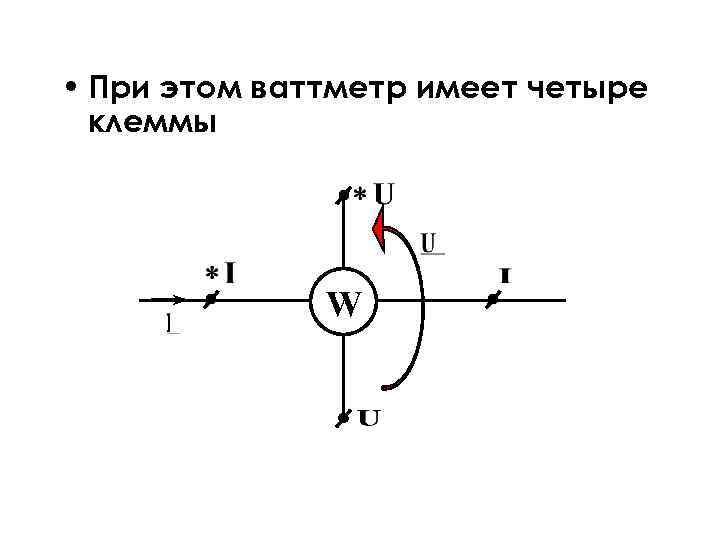  • При этом ваттметр имеет четыре клеммы W 