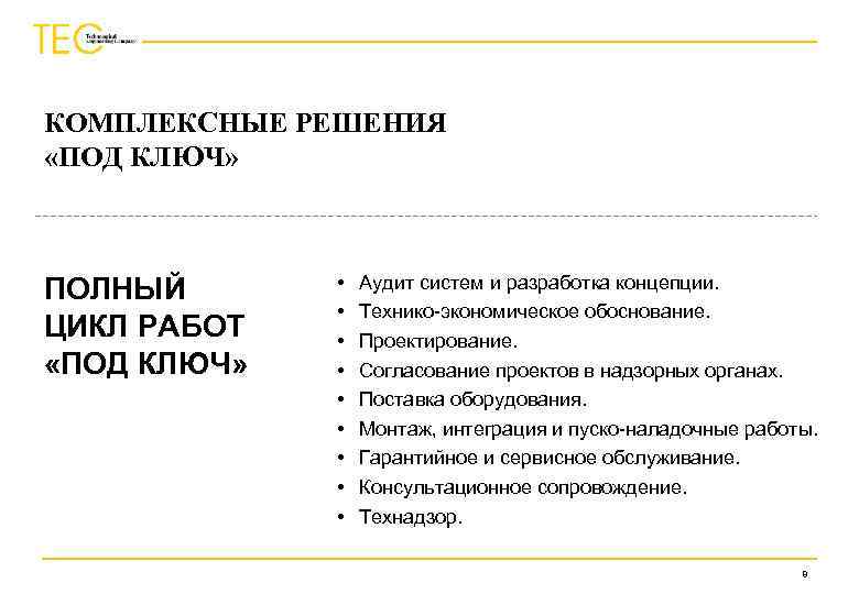 КОМПЛЕКСНЫЕ РЕШЕНИЯ «ПОД КЛЮЧ» ПОЛНЫЙ ЦИКЛ РАБОТ «ПОД КЛЮЧ» • • • Аудит систем