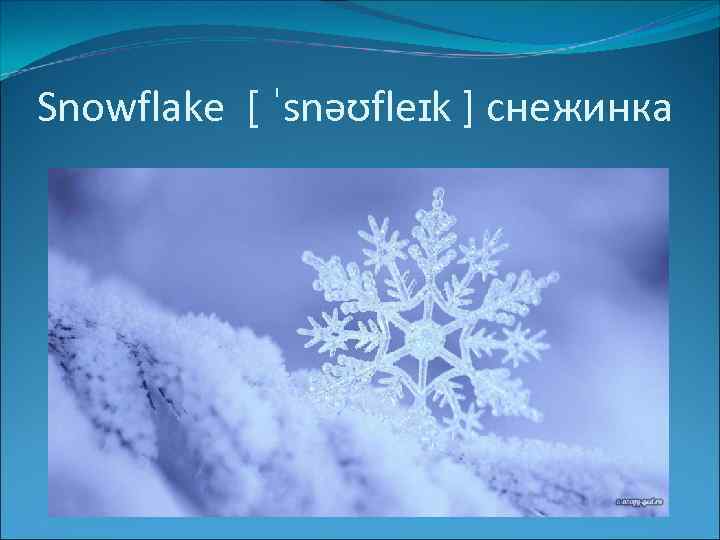 Snowflake [ ˈsnəʊfleɪk ] снежинка 