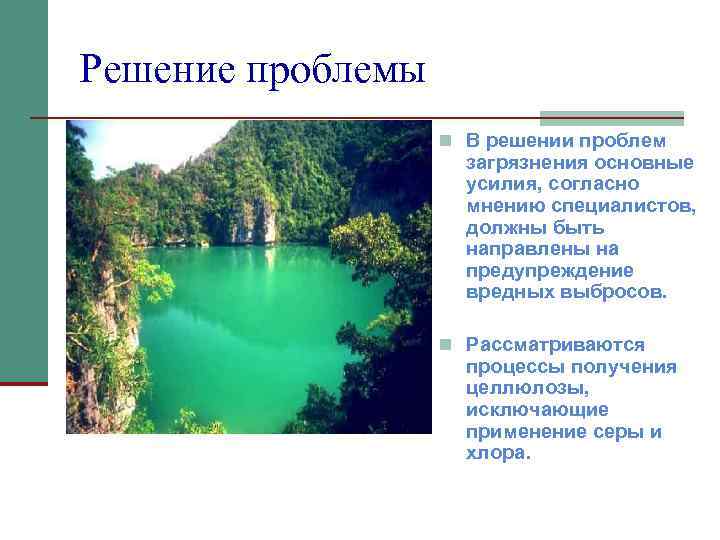 Решение проблемы n В решении проблем загрязнения основные усилия, согласно мнению специалистов, должны быть
