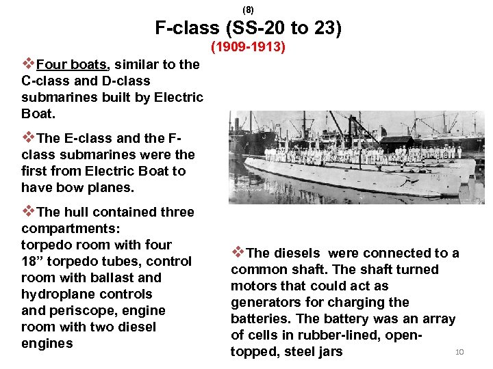 (8) F-class (SS-20 to 23) v. Four boats, similar to the (1909 -1913) C-class