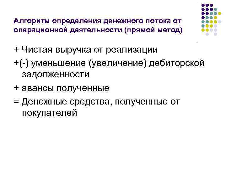 Алгоритм определения денежного потока от операционной деятельности (прямой метод) + Чистая выручка от реализации