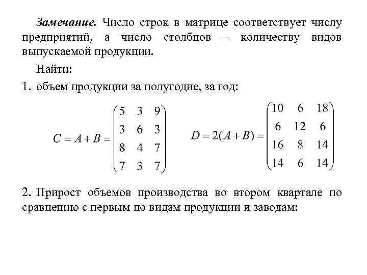 Замечание. Число строк в матрице соответствует числу предприятий, а число столбцов – количеству видов