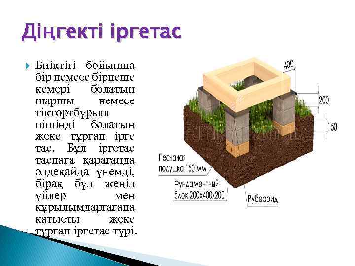 Діңгекті іргетас Биіктігі бойынша бір немесе бірнеше кемері болатын шаршы немесе тіктөртбұрыш пішінді болатын