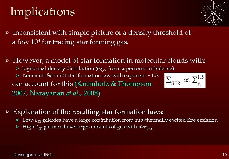 Implications Ø Inconsistent with simple picture of a density threshold of a few 104
