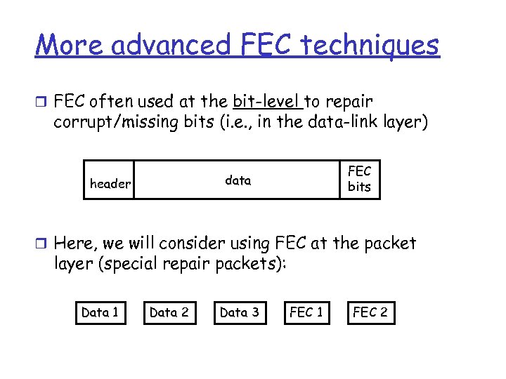 More advanced FEC techniques r FEC often used at the bit-level to repair corrupt/missing
