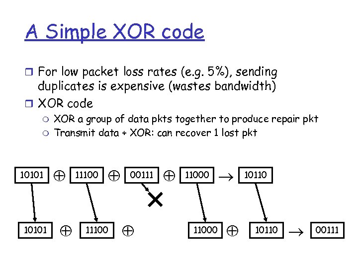 A Simple XOR code r For low packet loss rates (e. g. 5%), sending