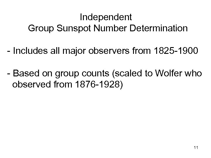 Independent Group Sunspot Number Determination - Includes all major observers from 1825 -1900 -