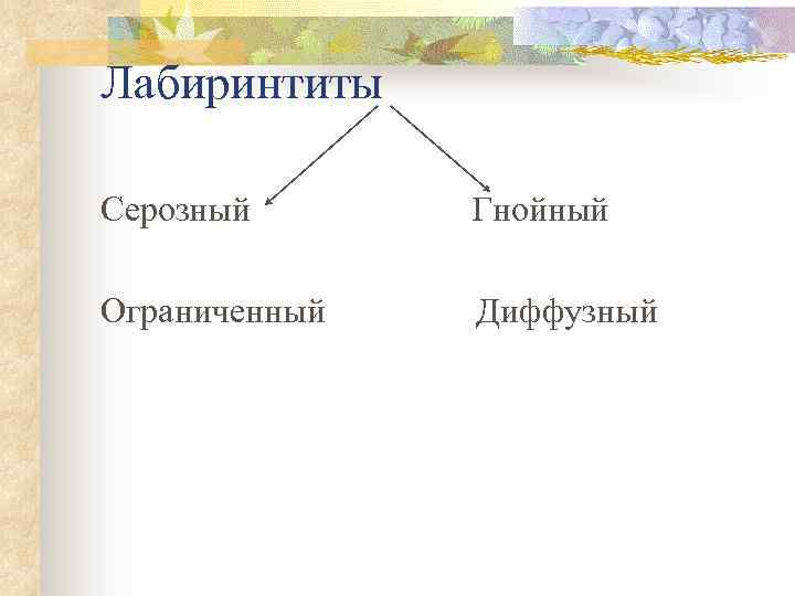 Лабиринтиты Серозный Гнойный Ограниченный Диффузный 