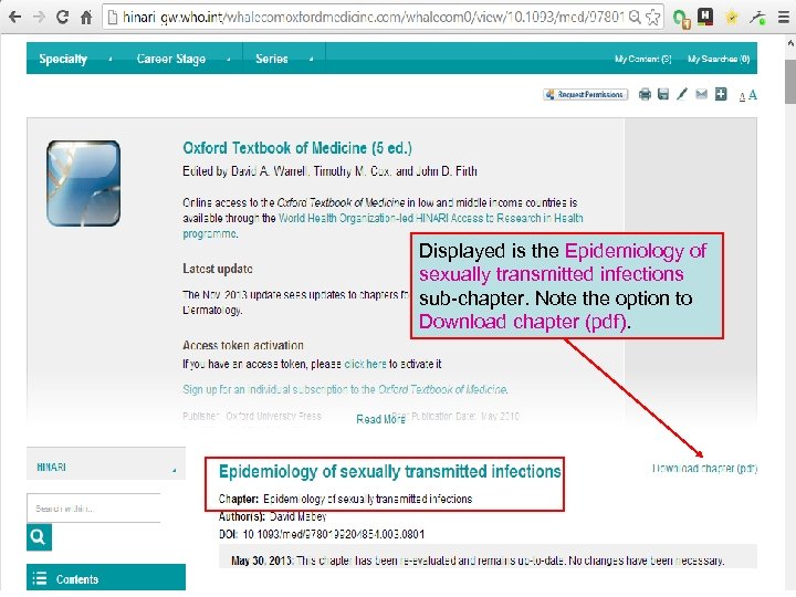 Displayed is the Epidemiology of sexually transmitted infections sub-chapter. Note the option to Download