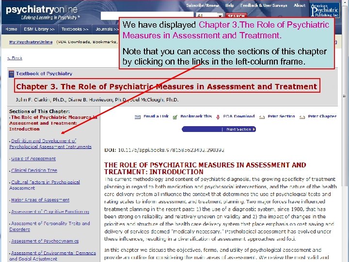 We have displayed Chapter 3. The Role of Psychiatric Measures in Assessment and Treatment.