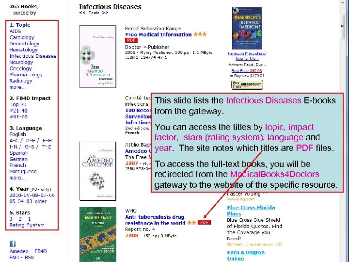 This slide lists the Infectious Diseases E-books from the gateway. You can access the
