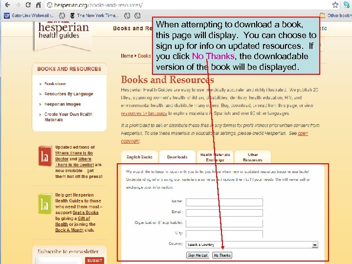 When attempting to download a book, this page will display. You can choose to
