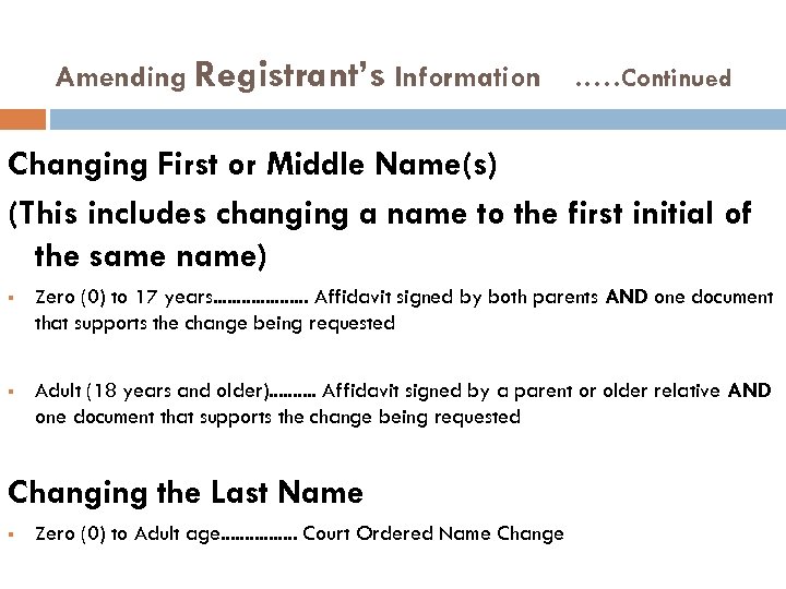 Amending Registrant’s Information . …. Continued Changing First or Middle Name(s) (This includes changing