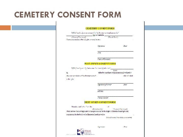 CEMETERY CONSENT FORM 