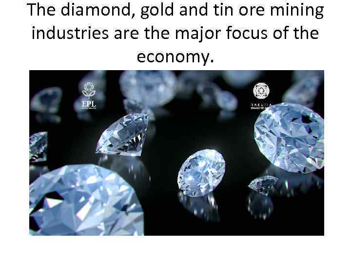 The diamond, gold and tin ore mining industries are the major focus of the