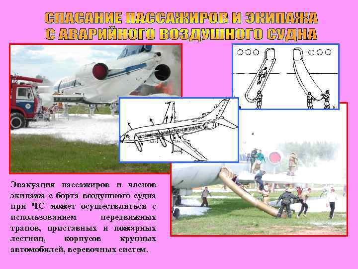 Эвакуация пассажиров и членов экипажа с борта воздушного судна при ЧС может осуществляться с