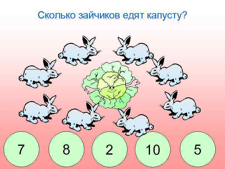 Сколько зайчиков едят капусту? 7 8 2 10 5 