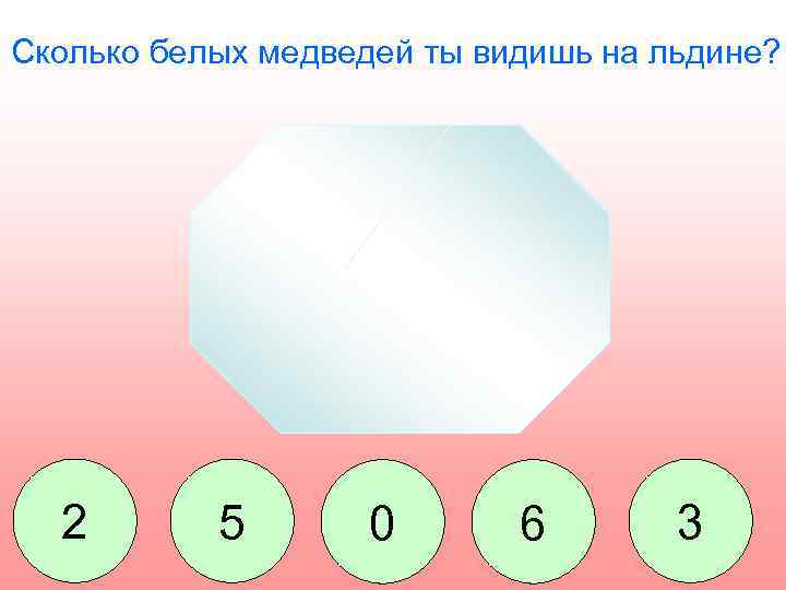 Сколько белых медведей ты видишь на льдине? 2 5 0 6 3 