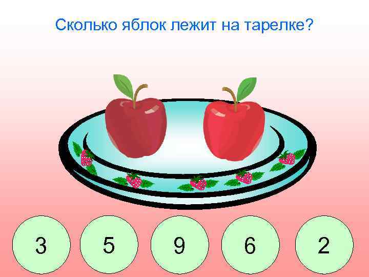 Сколько яблок лежит на тарелке? 3 5 9 6 2 