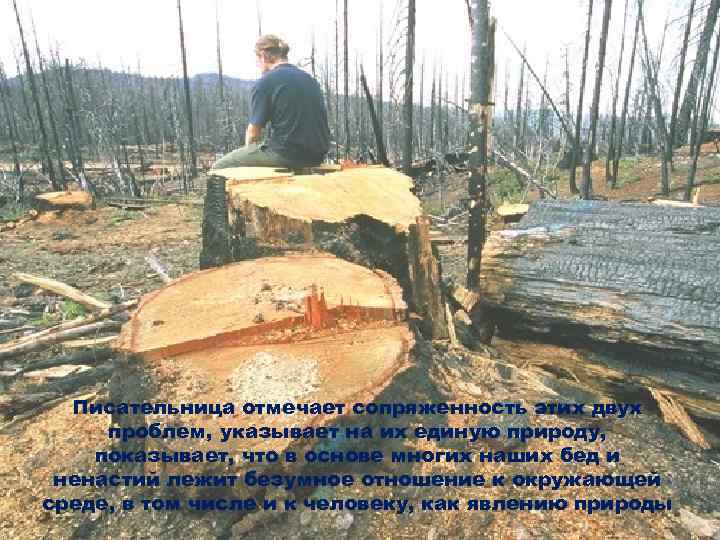 Писательница отмечает сопряженность этих двух проблем, указывает на их единую природу, показывает, что в