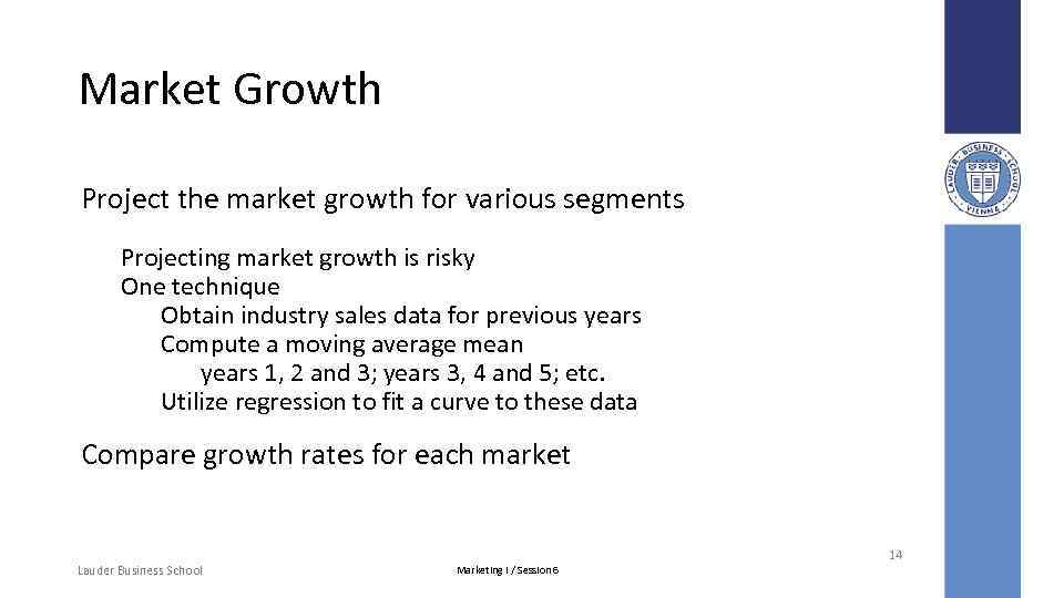 Market Growth Project the market growth for various segments Projecting market growth is risky